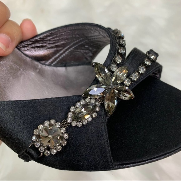 DELMAN black satin & crystal slingback heels 8 - Picture 14 of 16